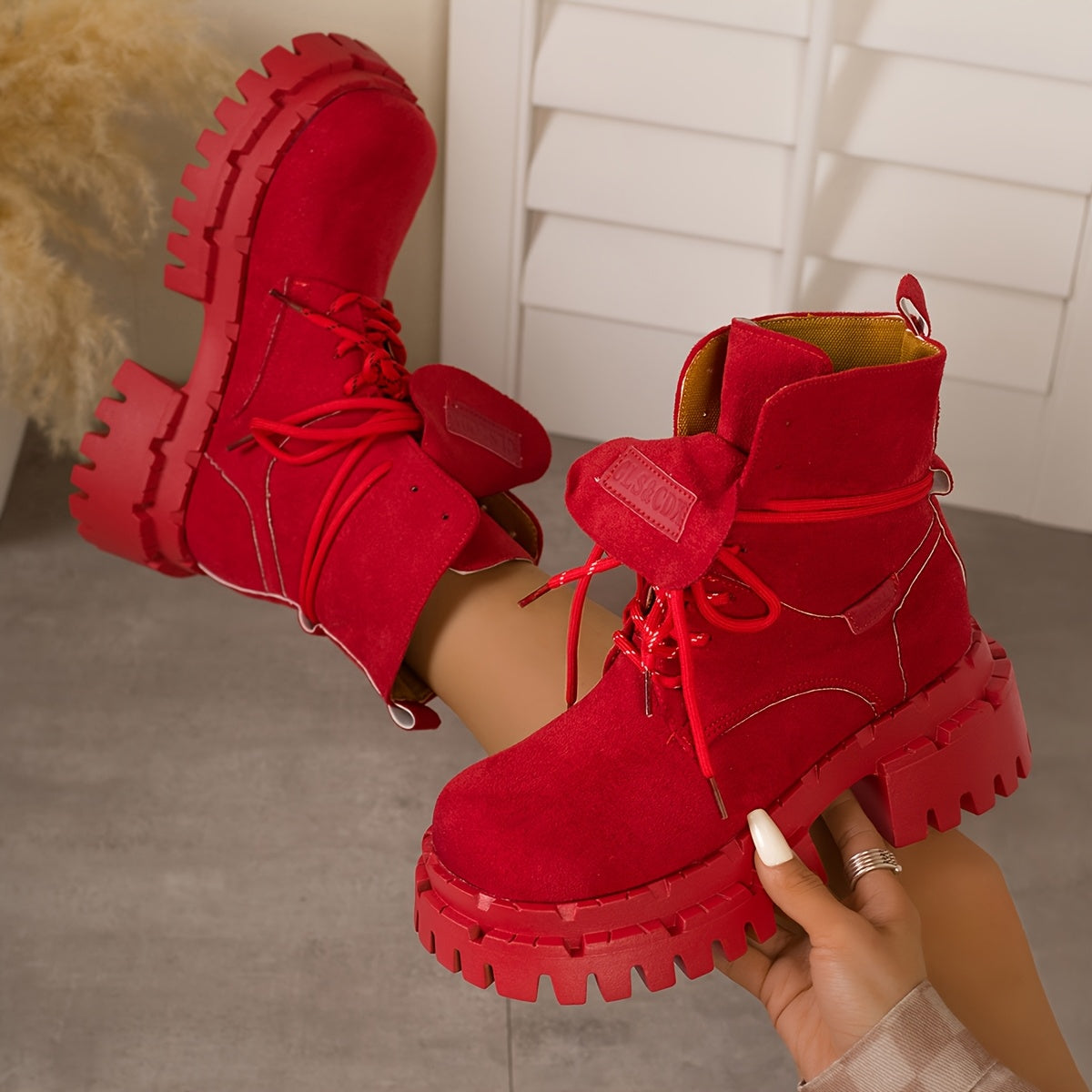 Women's Red Retro Chunky Platform Boots - Maroon Ankle