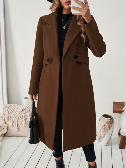 Women's Suit Collar Two-Tone Belted Long Coat - Elegant H-Line