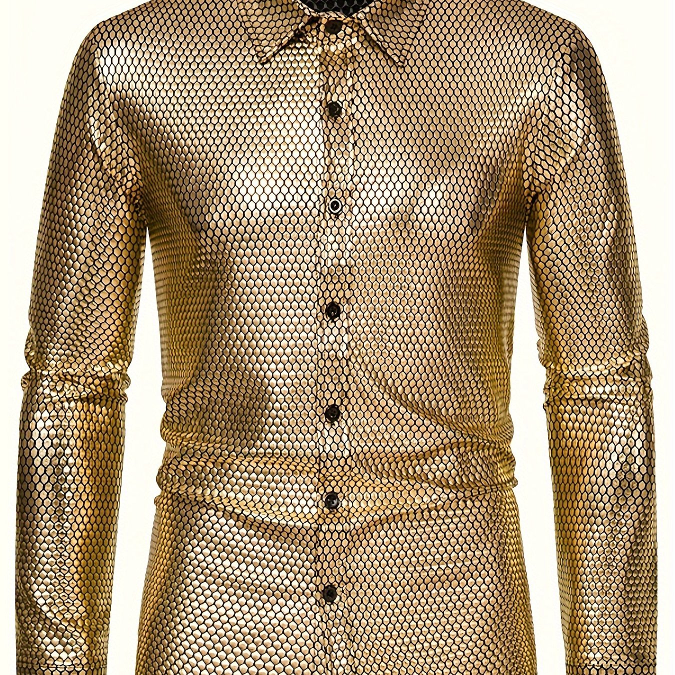 Men's 70s Disco Outfit - Diamond Foil Print Button-Up Shirt