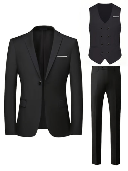 Men's 3pcs Suit Set - Blazer Vest Pants Elegant