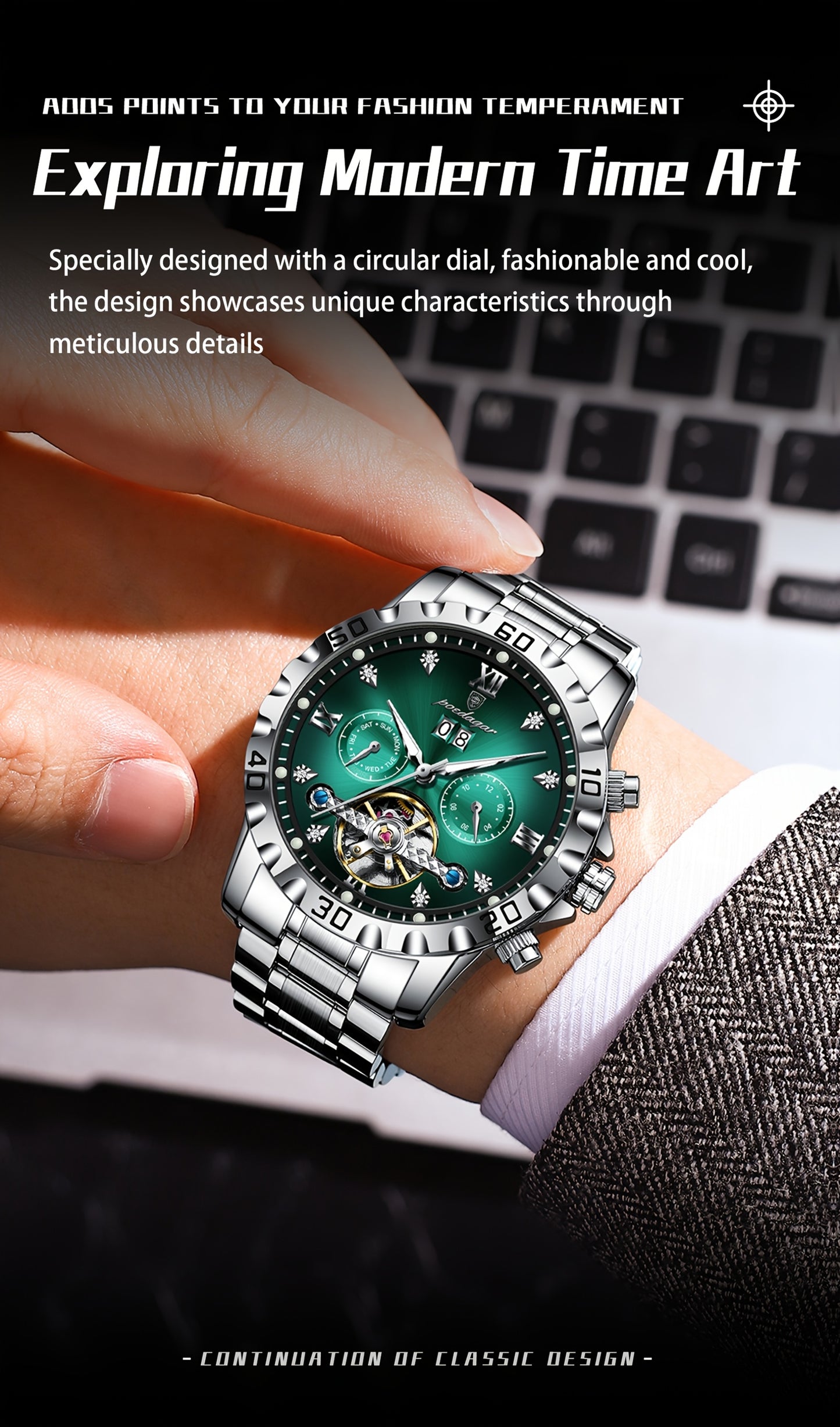 POEDAGAR Men's Luxury Business Watch - Automatic Waterproof