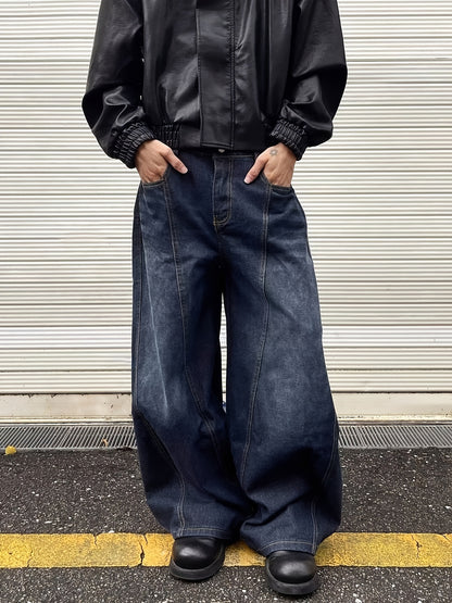 Men's Vintage Washed Distressed Denim - Loose Straight-Leg