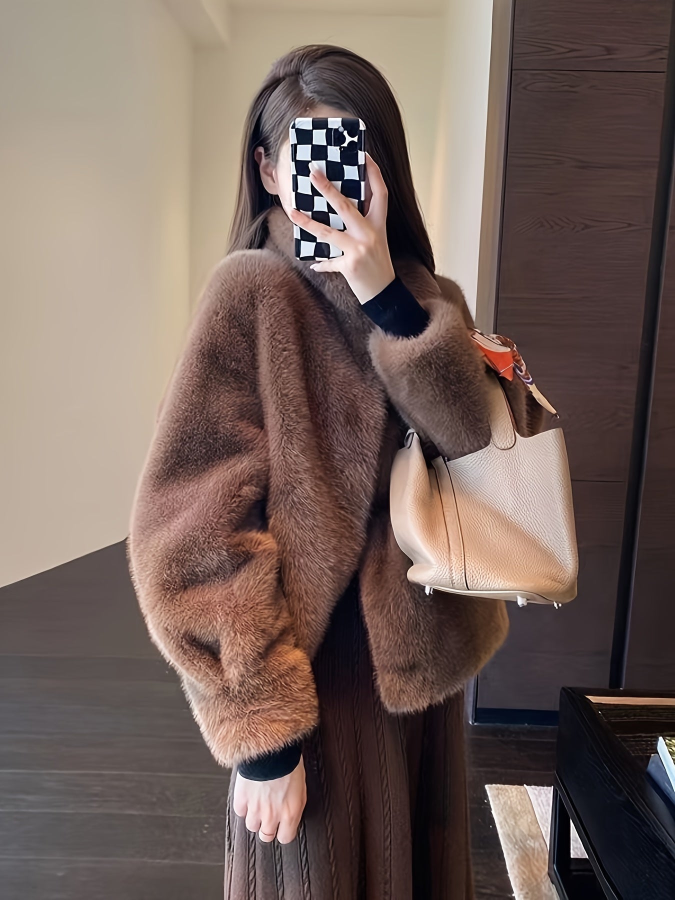 Faux Fur Open Front Fuzzy Coat, Elegant Long Sleeve Warm Outerwear For Fall & Winter, Women's Clothing