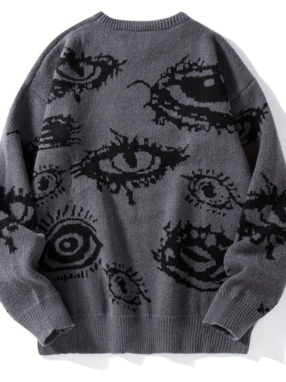 Men's Casual Streetwear Geometric Eye Pattern Knit Sweater