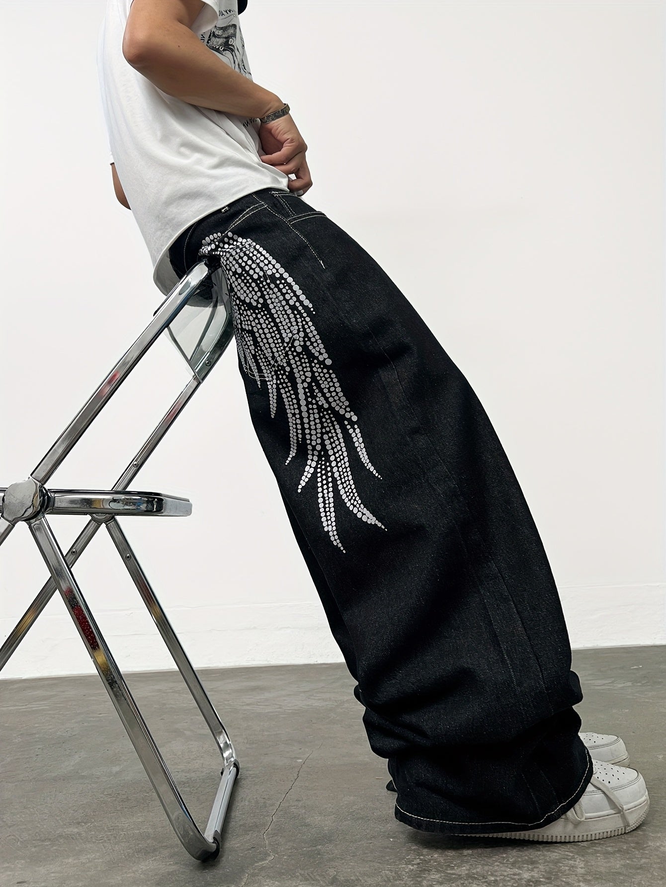 Unisex Y2K American Streetwear Printed Pants - Black Loose-Fit