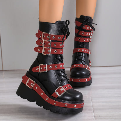 Women's Punk Boots - Thick Platform Ultra-High Wedge Gothic