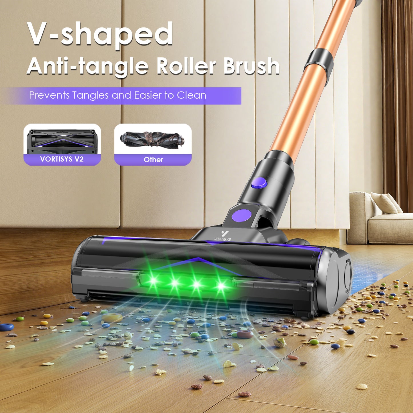 VORTISYS Cordless Vacuum Cleaner 500W - 1.3L Display Anti-Tangle