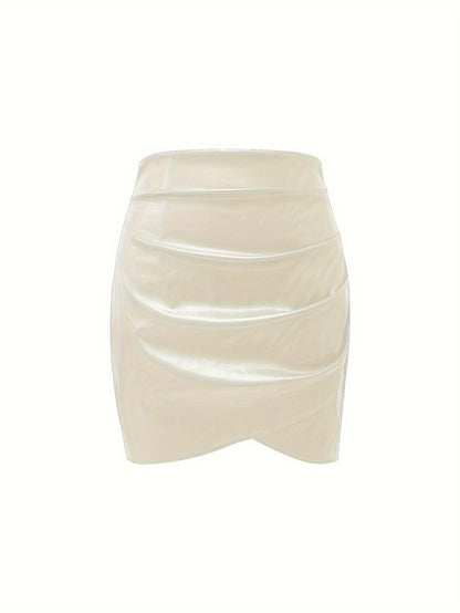 Women's Elegant PU Leather Skirt - Solid Color Half Skirt