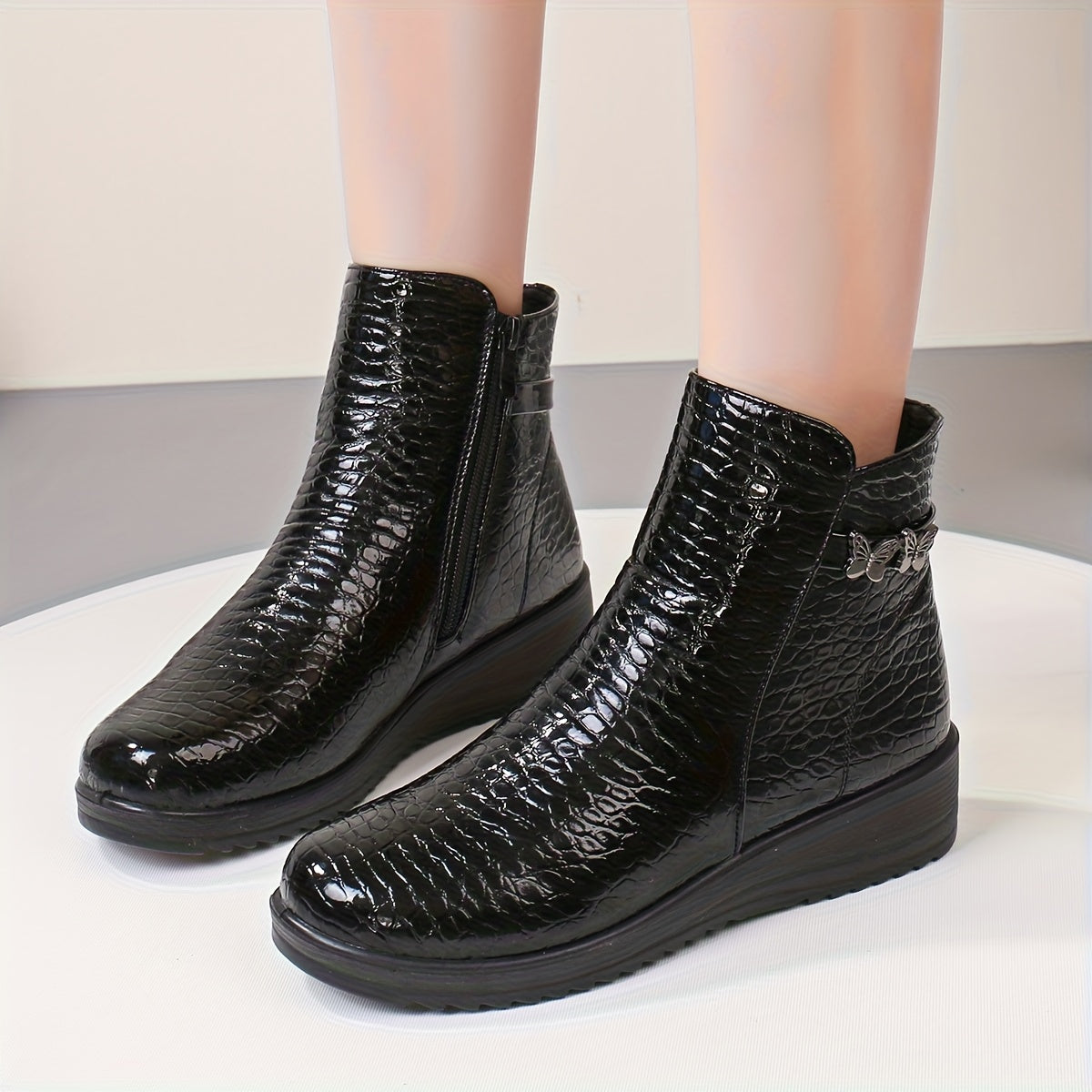 Women's Winter Warm Chunky Platform Ankle Boots - Side Zipper
