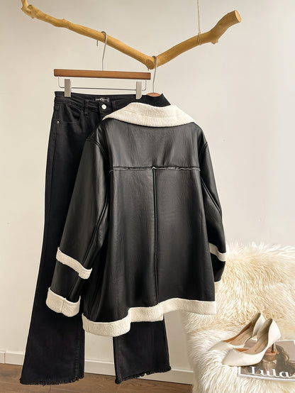 Plus Size Women's Black & White Contrast Jacket