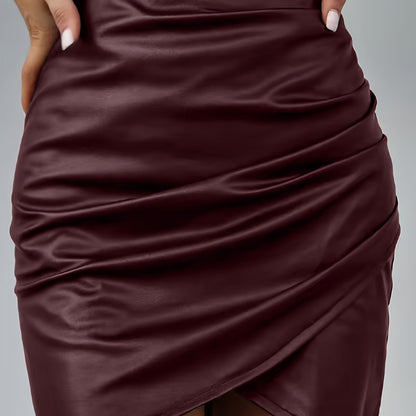 Women's Elegant PU Leather Skirt - Solid Color Half Skirt