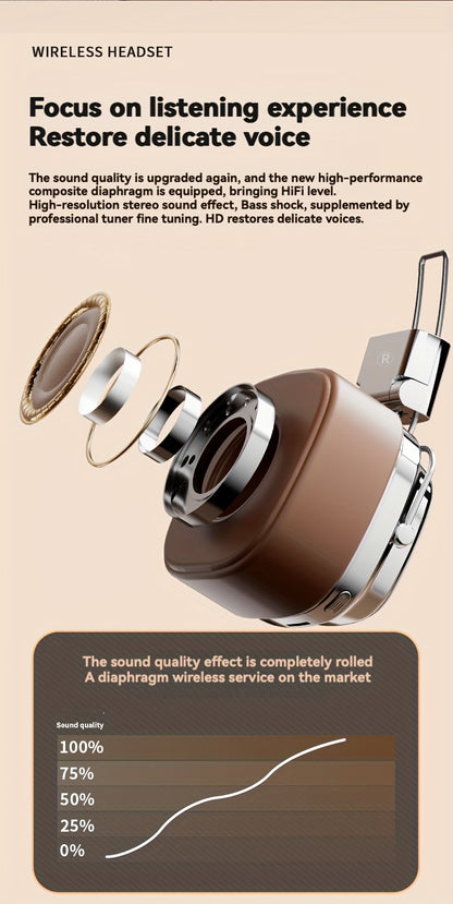 Retro Wireless Headphones - HiFi Deep Bass with 350mAh Battery