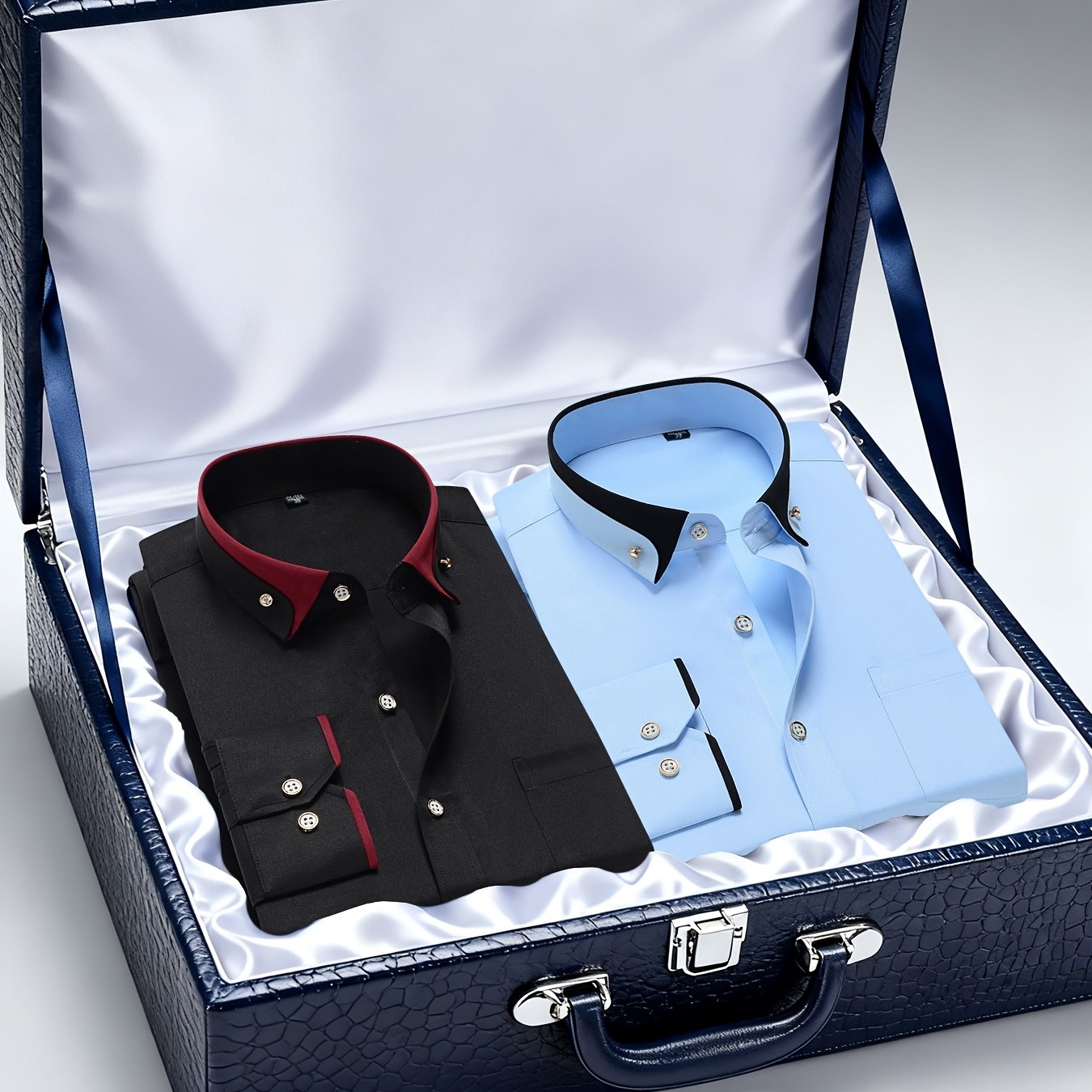 Men's Casual Business Shirt 1+1pc - Lapel Chest Pocket