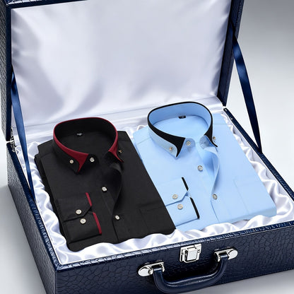 Men's Casual Business Shirt 1+1pc - Lapel Chest Pocket