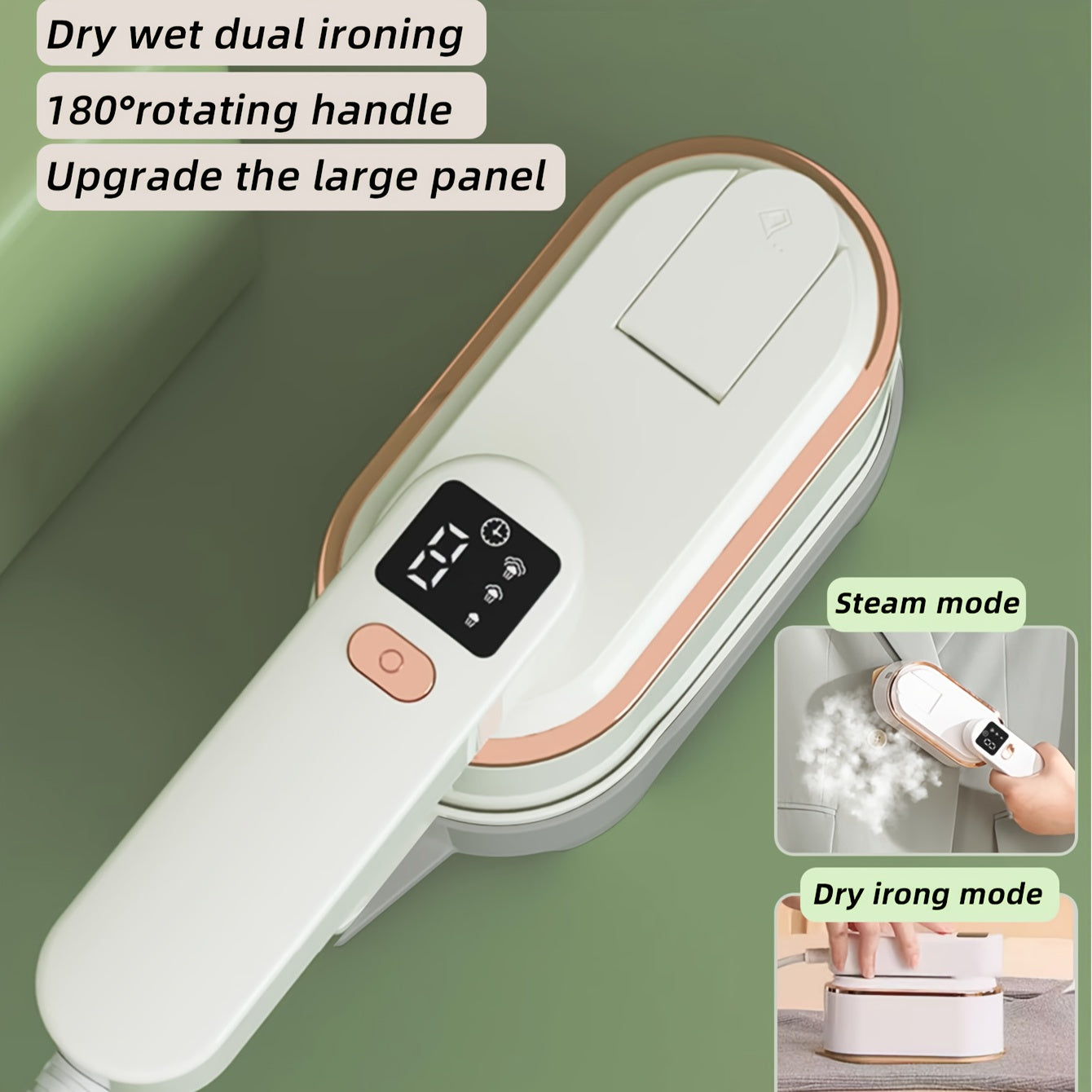 Handheld Steamer with Iron - 3-Speed 180° Rotatable 2-in-1