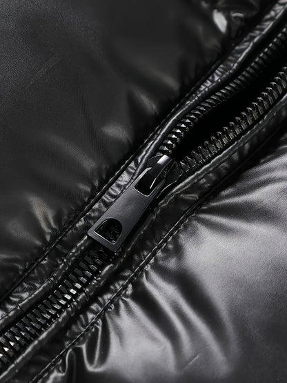 Men'S Heavyweight Winter Coat - Thick Insulated Hooded Jacket with Full-Zip Closure, Loose Fit Long Sleeve Outerwear for Cold Weather, Front Pockets - Black & Golden, Casual Formal Wear, Winter Jacket, Seasonal Fashion, Styli