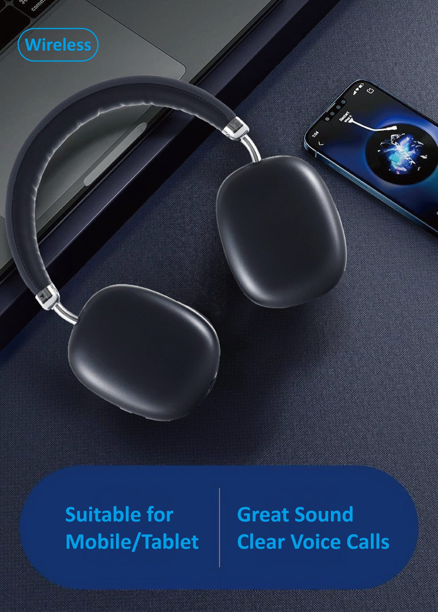 Wireless Headphones - Lightweight Foldable with Built-In Mic
