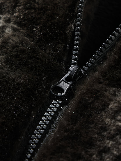 Men's Vintage Plush Jacket - Geometric Pattern with Faux Fur