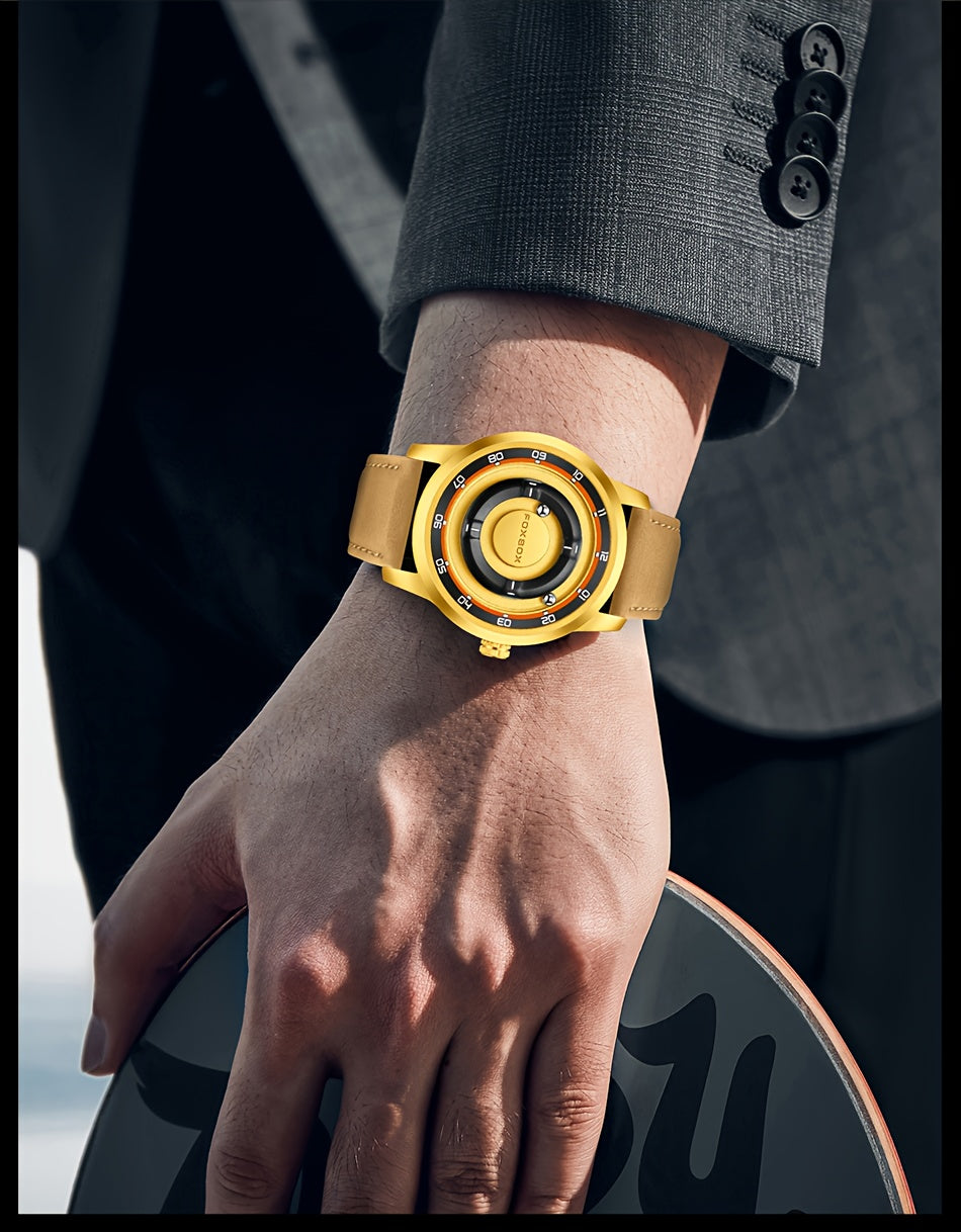 FOXBOX Men’s Fashion Watch – Unique Dial, Leather Strap, Quartz & Waterproof