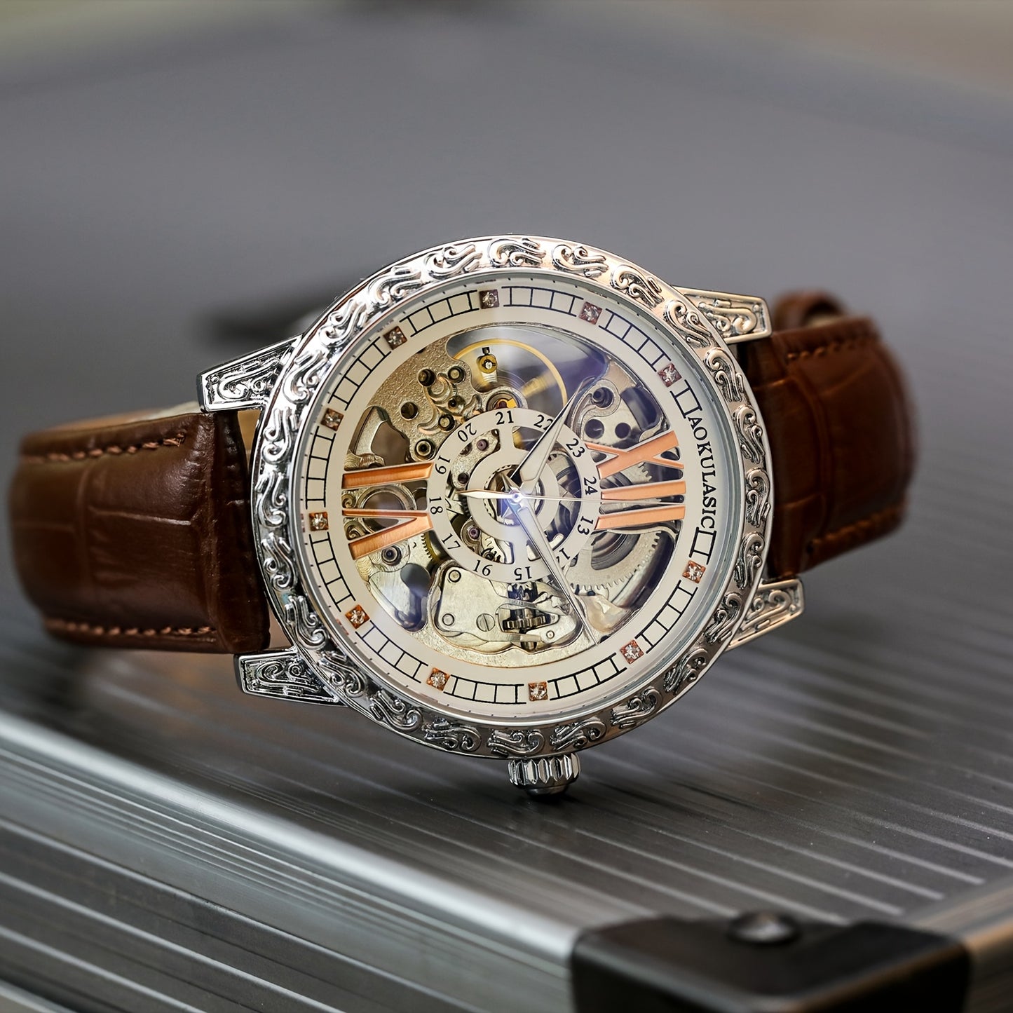 AOKULASIC Men's Luxury Tourbillon Skeleton Automatic Watch