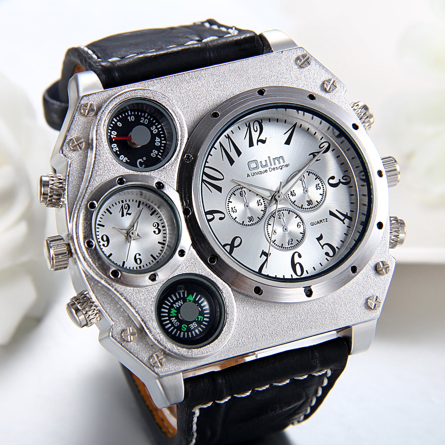JewelryWe Men's Punk Gothic Quartz Watch - Dual Time Zone