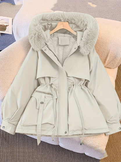 Women's Winter Fleece-Lined Thermal Coat - Full-Zip A-Line Hood