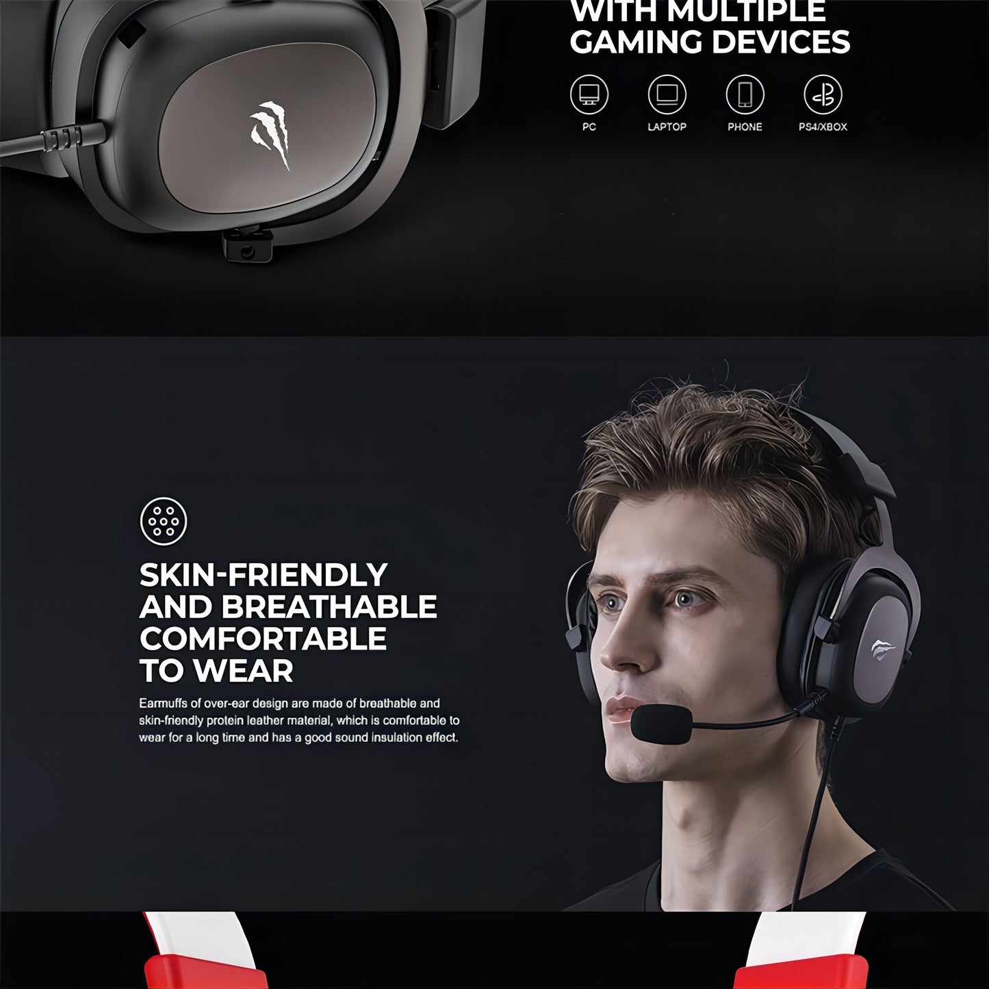 HAVIT Headset - Protein Leather Earmuffs with Detachable Mic