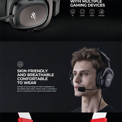 HAVIT Headset - Protein Leather Earmuffs with Detachable Mic
