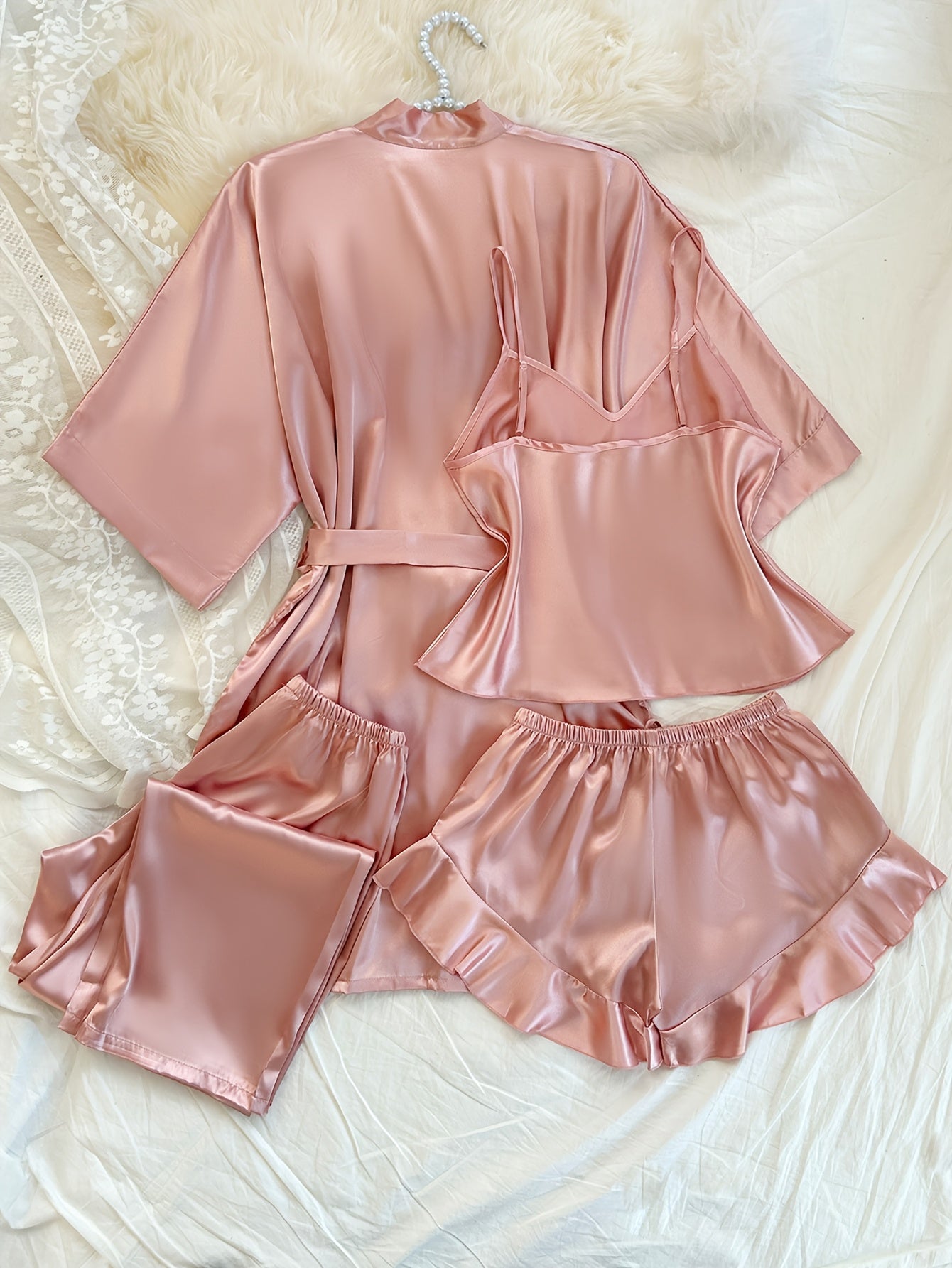 Women's All-Season V-Neck Pajama Set - Tie Waist Drawstring