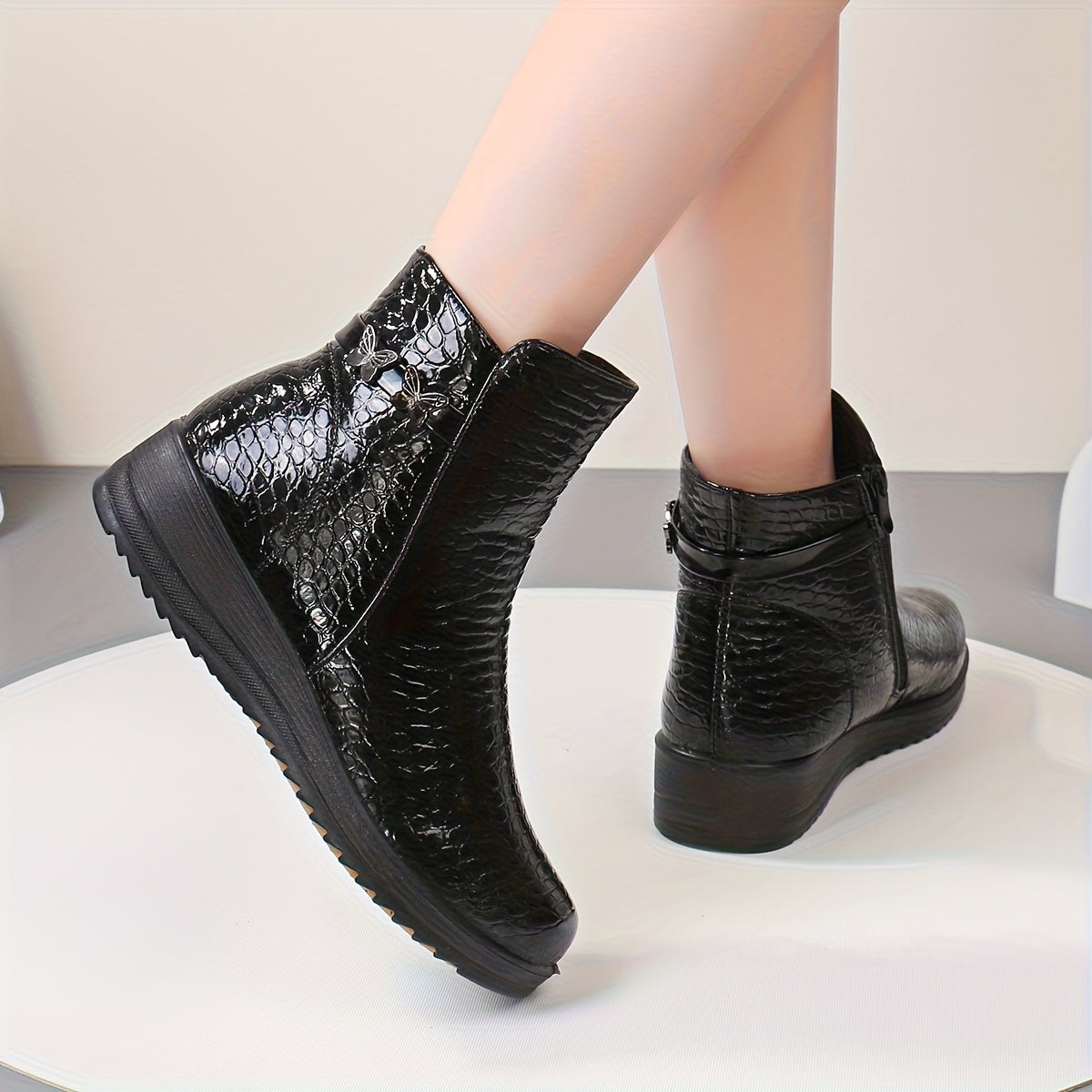 Women's Winter Warm Chunky Platform Ankle Boots - Side Zipper