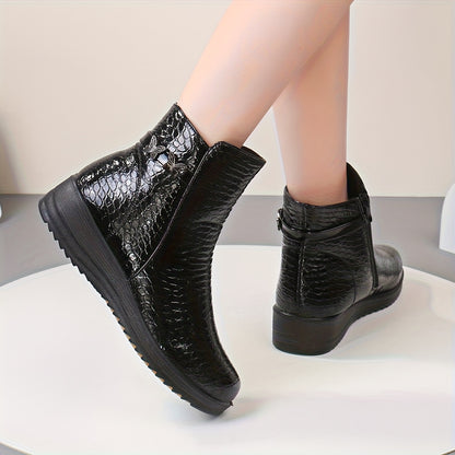 Women's Winter Warm Chunky Platform Ankle Boots - Side Zipper