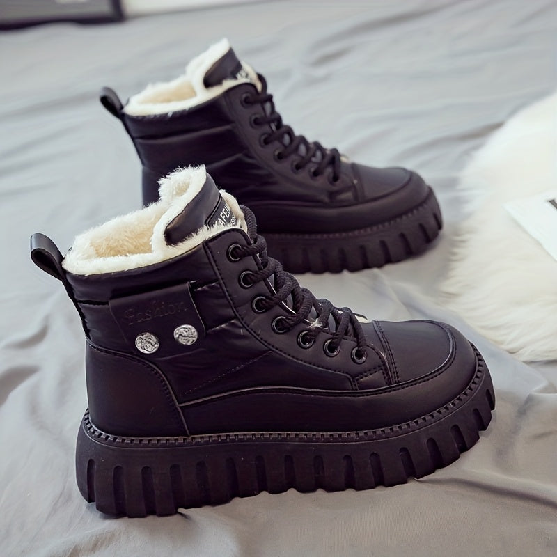 Women's Winter Boots - Thick Platform Lace-Up Ankle Boots
