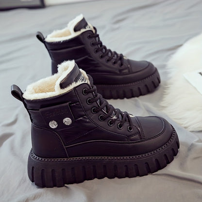 Women's Winter Boots - Thick Platform Lace-Up Ankle Boots