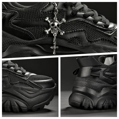 Women's 7cm Height-Increasing Fashion Casual Sneakers with Halloween Elements 3D Cross Skull Metal Shiny Pendant Chain Accessory, Dark Style Women's Outdoor All Seasons EVA Thick Platform High Waterline Lightweight Soft Botto