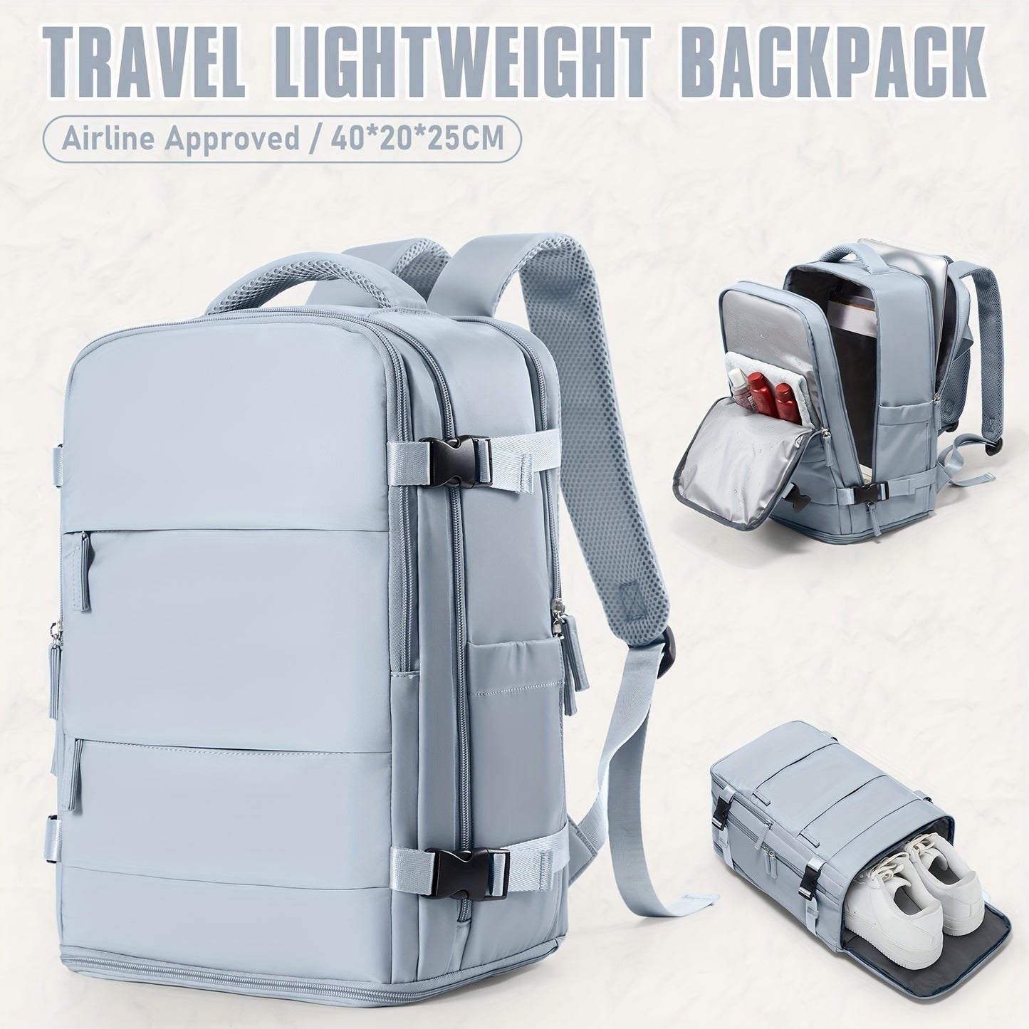 Lightweight Travel Backpack 40x30x20cm - Airline Approved Carry-On