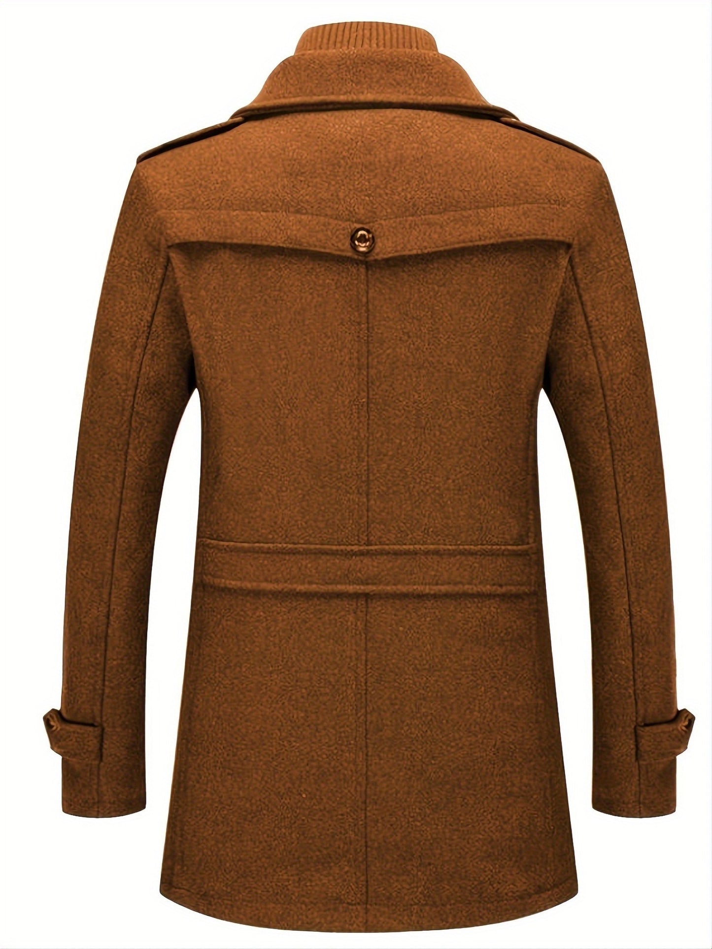 Men's Business Wool Coat - Double Collar Mid-Length
