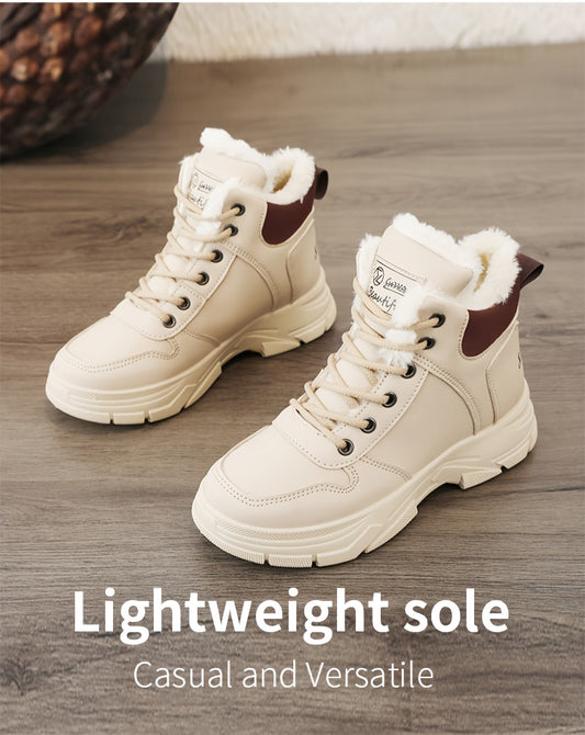 Women's Insulated Winter Lightweight Boots - Plush Collar Thick Sole White