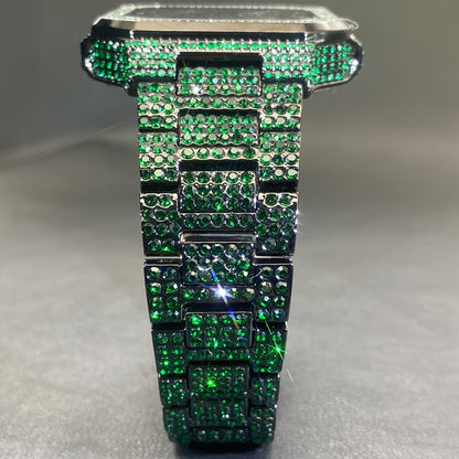 MISS FOX Square Rhinestone Quartz Watch - Green Dial Unisex IP65
