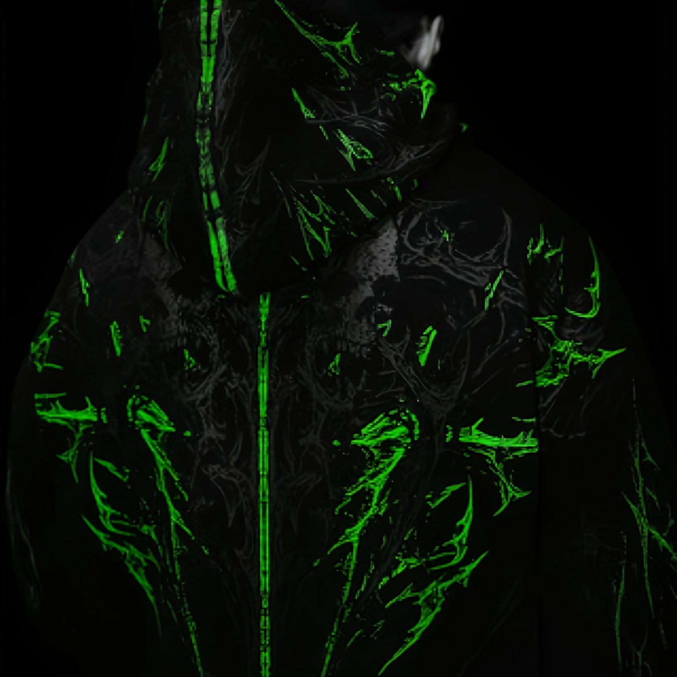 Men's Gothic Hoodie - Loose Fit Full-Zip with Pockets