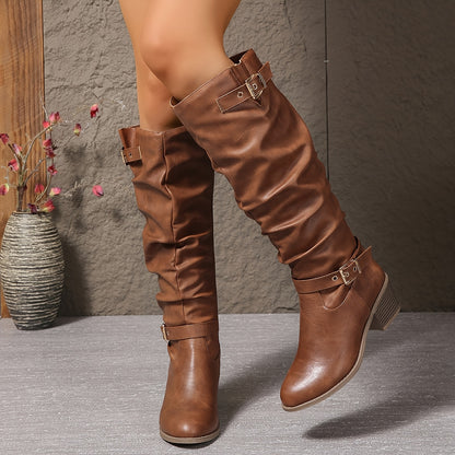 DENGWEISI Women's Elegant Chelsea Knee-High Boots - Side Zipper