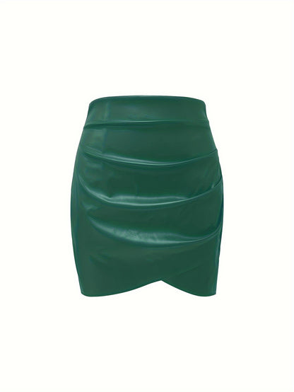Women's Elegant PU Leather Skirt - Solid Color Half Skirt