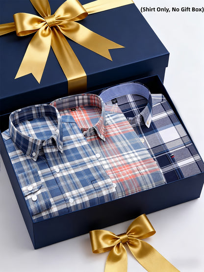 Men's 3-Pack Long Sleeve Oxford Shirts - Embroidered Chest Pockets