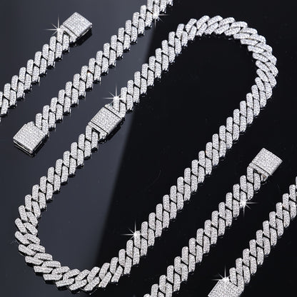 Iced Out Rhinestone Cuban Chain - Men's Hip Hop Necklace/Bracelet