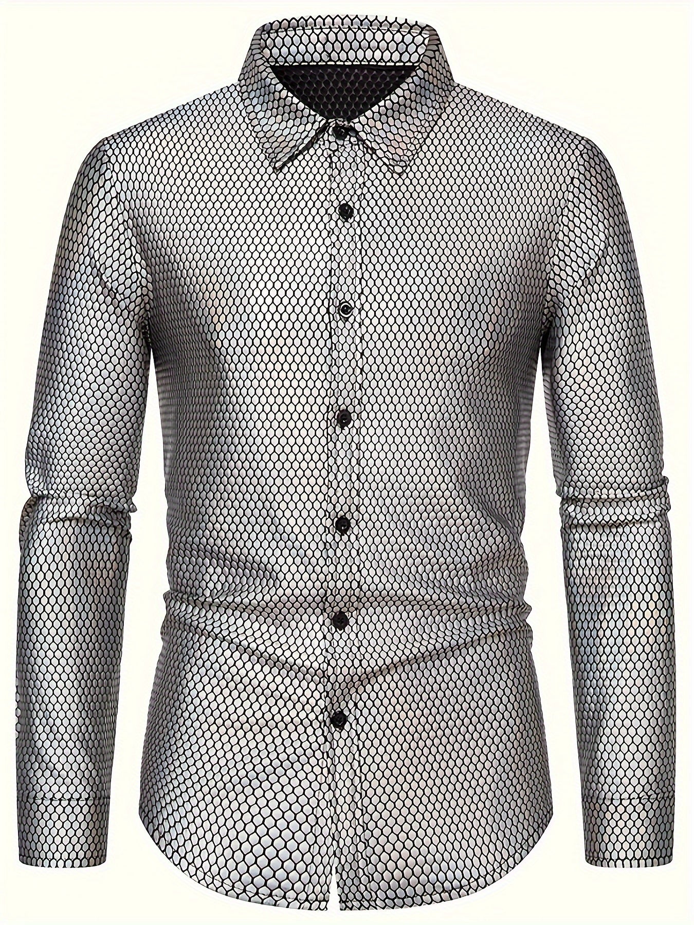 Men's 70s Disco Outfit - Diamond Foil Print Button-Up Shirt