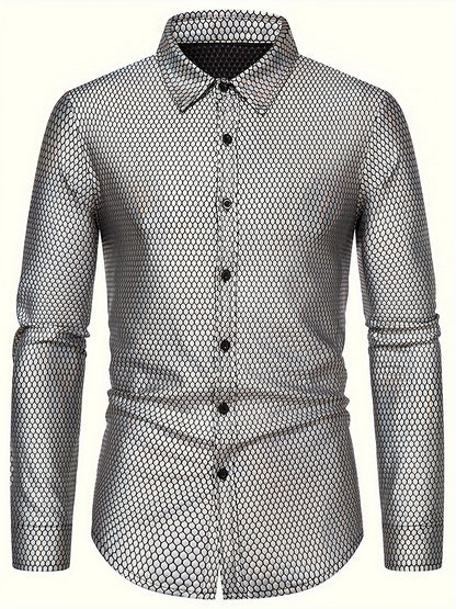 Men's 70s Disco Outfit - Diamond Foil Print Button-Up Shirt