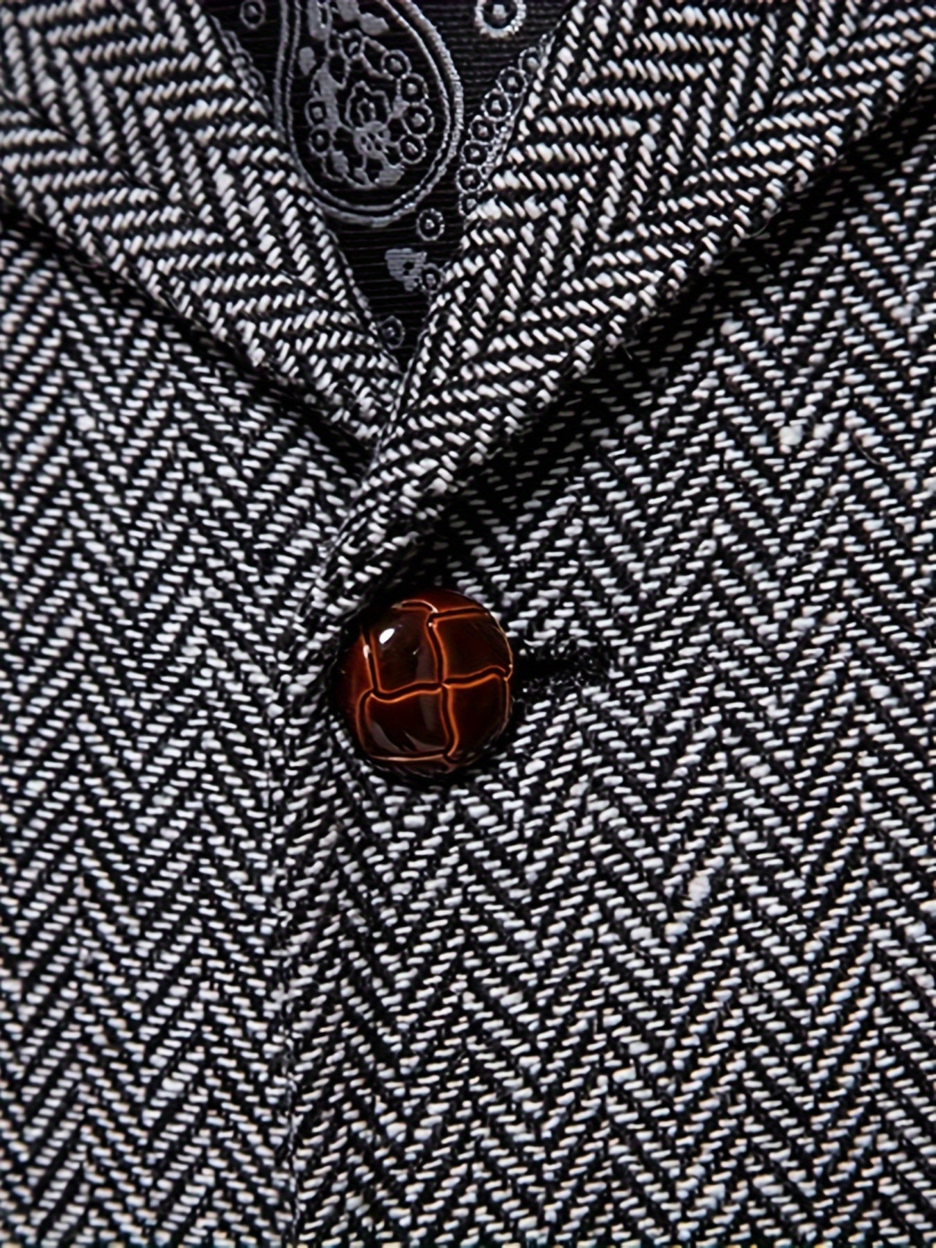 Men's Herringbone Tweed Vest - Single-Breasted Chain Detail Brown