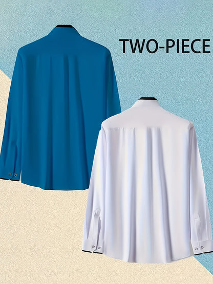 1+1 Men's Double Lapel Long Sleeve Shirt - Fashion Business Casual
