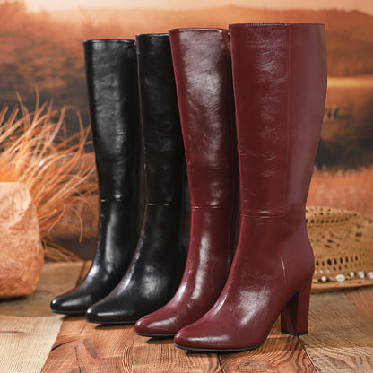 Women's Chunky Platform High Boots - Side Zipper Knee-High