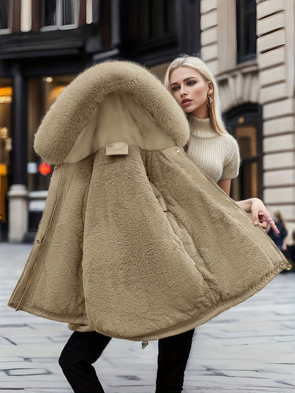 Women's Winter Fleece-Lined Thermal Coat - Full-Zip A-Line Hood