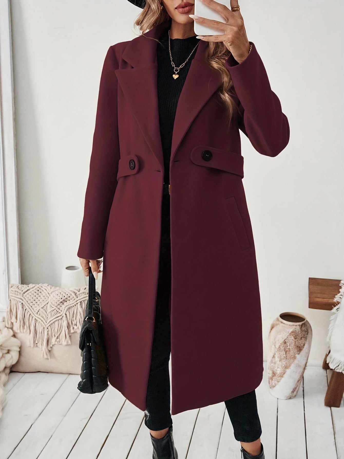 Women's Suit Collar Two-Tone Belted Long Coat - Elegant H-Line